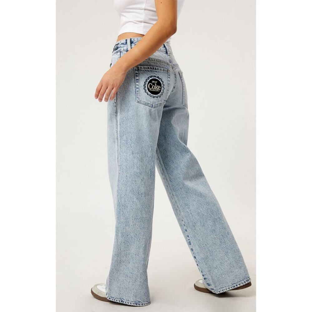 Coca-Cola By PacSun Light Indigo Low Rise Baggy Y2K Wide Leg Jeans Women Sz 25